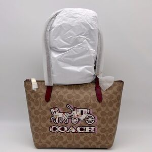Coach Fiona CX587 Zip Tote Bag In Signature Canvas With Horse And Carriage Print